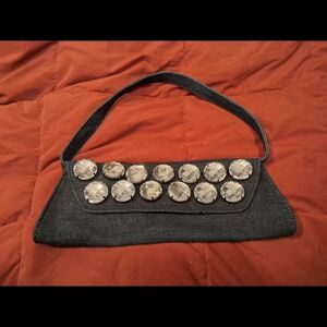 Chic Denium Mini Bag with Feaux Crystal Embellishments